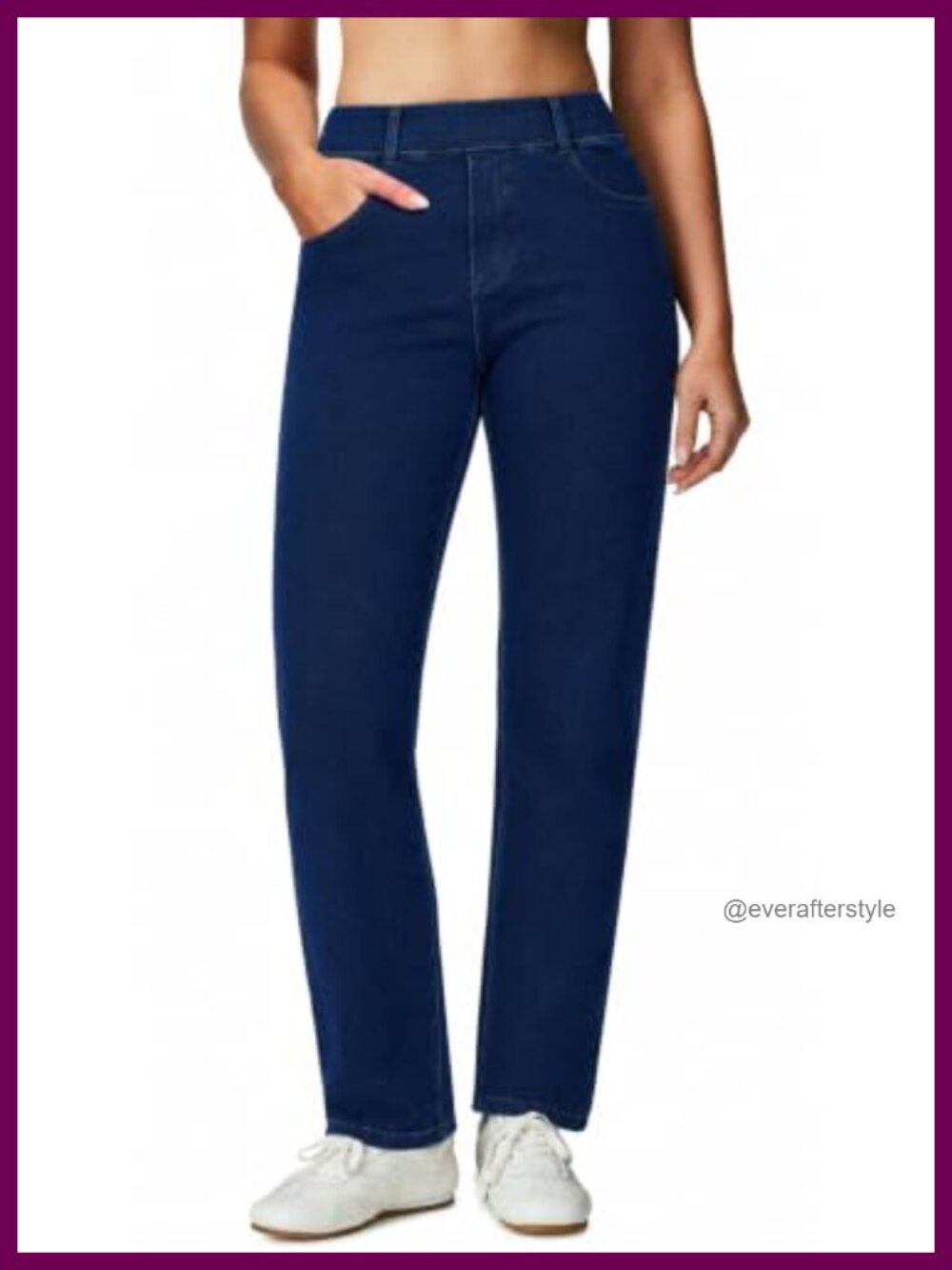 Stretchy Straight Leg Jeans High Waisted Pull On Tummy Control 5 Pockets